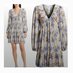 NWT Floret Studios Floral V-Neck Ruffle Hem Dress Balloon Sleeves Size Small